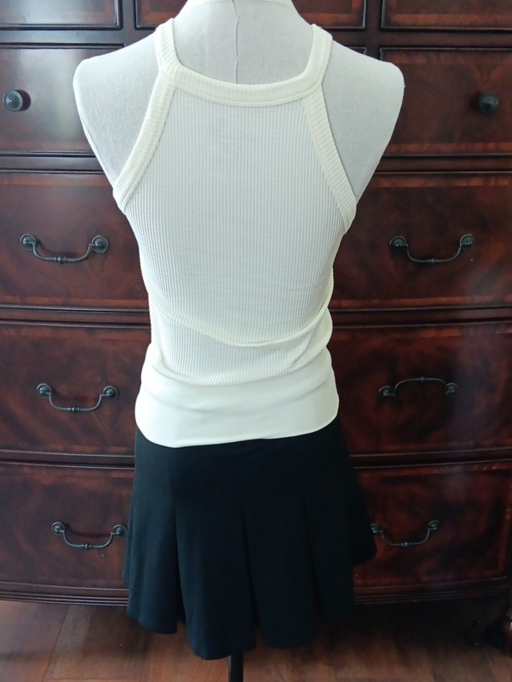 Petite Women Ribbed Halter Tank Top in Cream - Picture 5 of 6